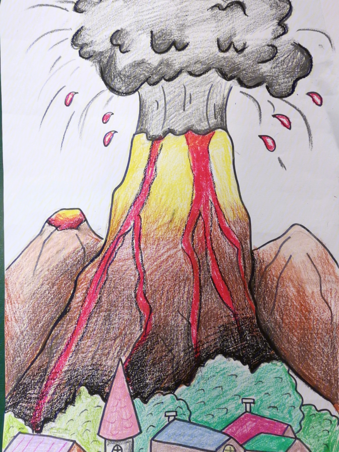儿童画火山爆发