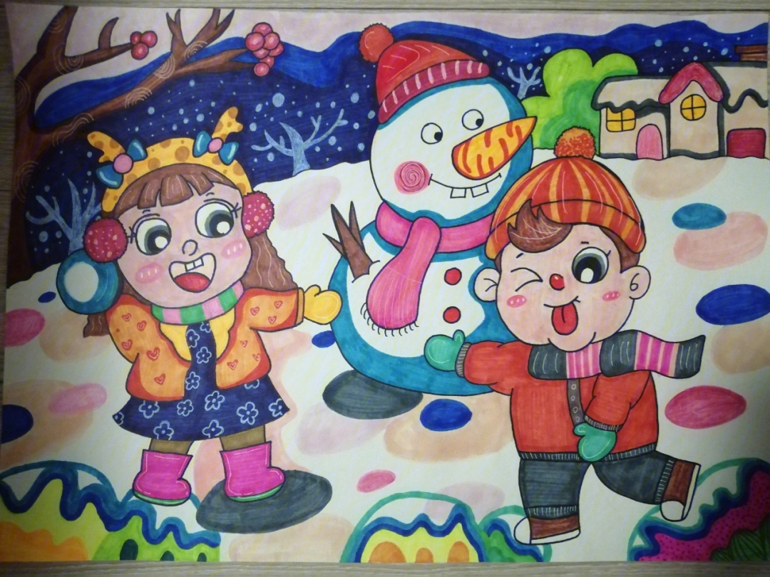 4打雪仗儿童画