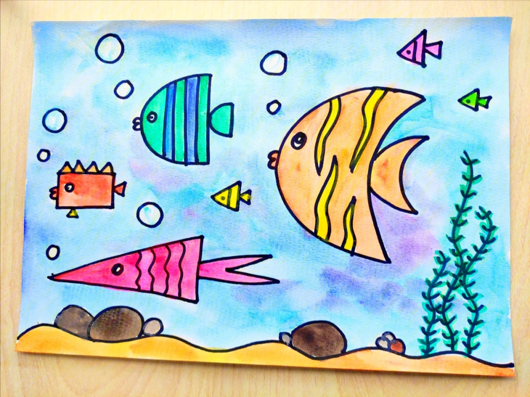 儿童画打卡no92海底世界几何图形