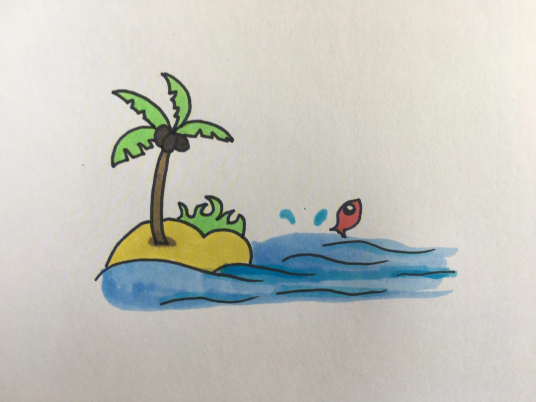 马克笔海滩椰子树简笔画