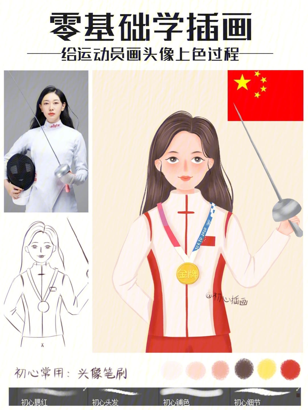 奥运会冠军Ι孙一文插画人物头像绘画教程