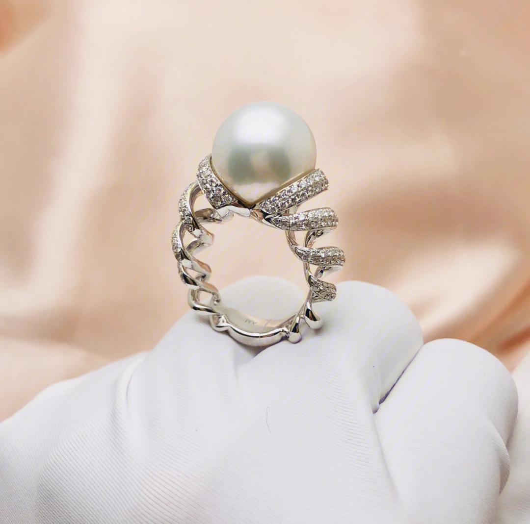 独特设计澳白珍珠戒指95 个性特别时尚