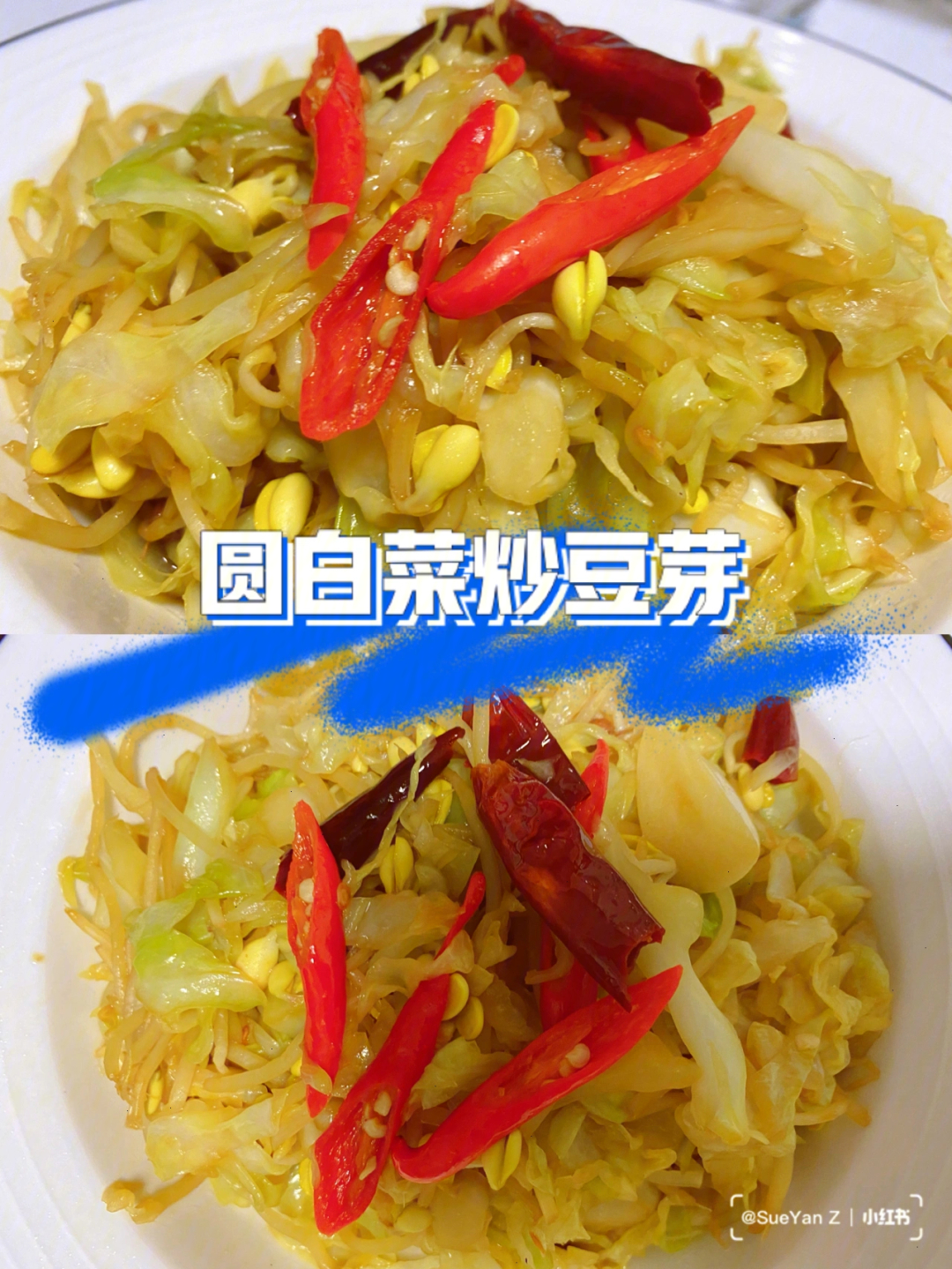 圆白菜炒豆芽下饭好菜懒人炒菜减脂餐