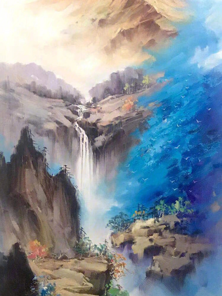印象山水风景油画
