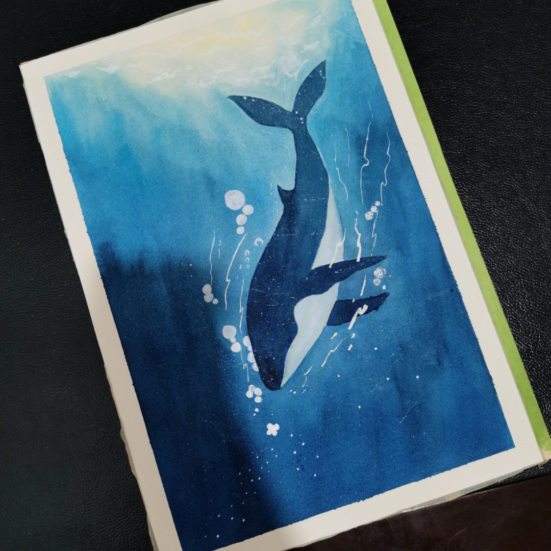 鲸鱼水彩画教程图片