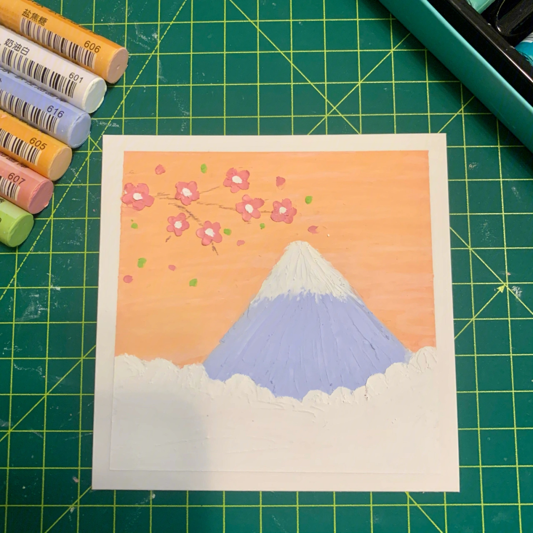 富士山樱花彩铅简笔画图片