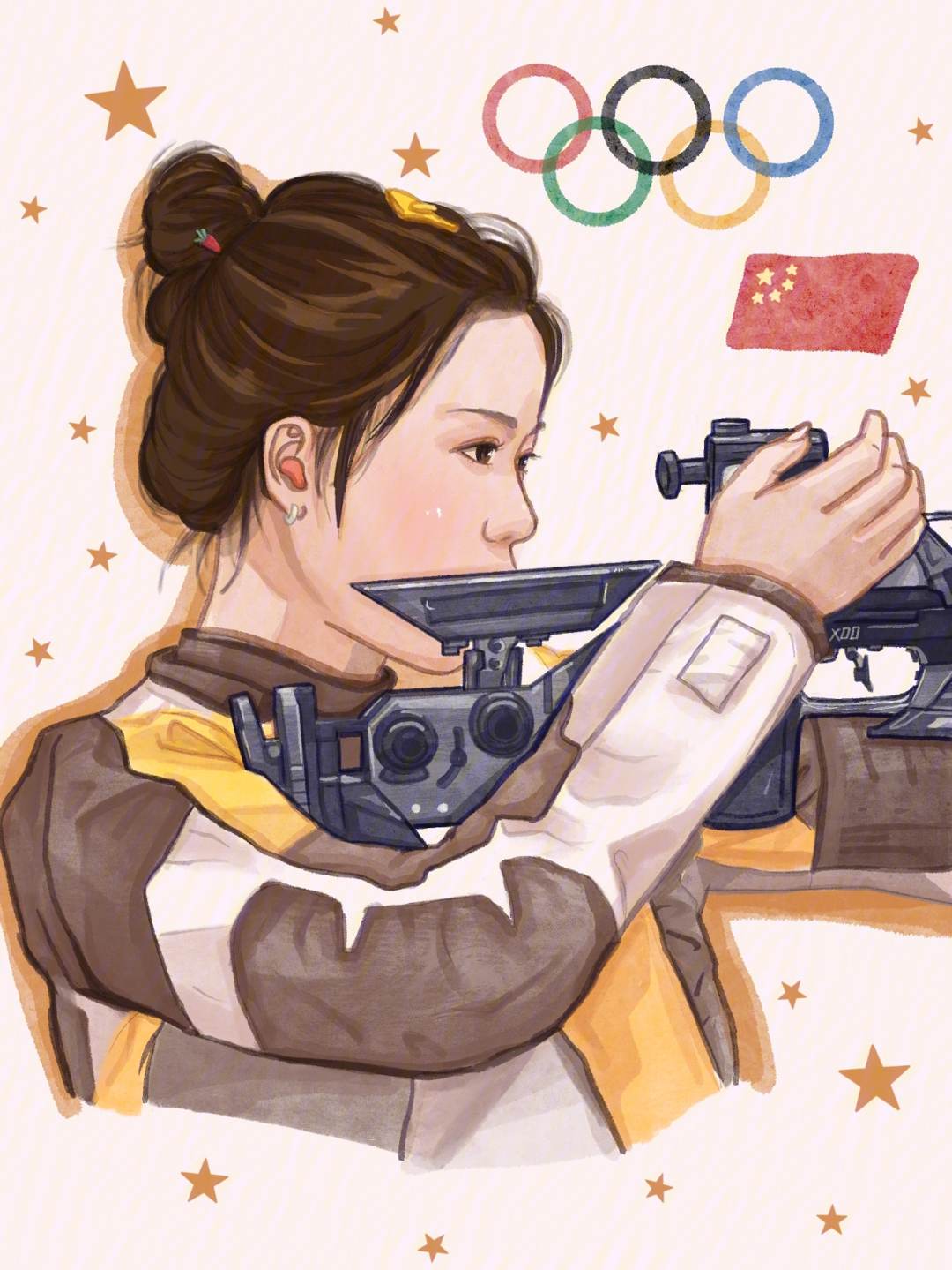 奥运会杨倩射击绘画图片