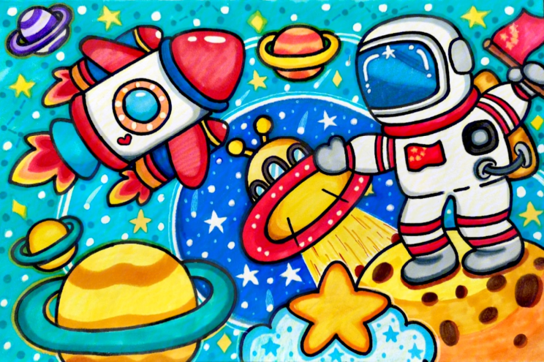 儿童科幻画简单太空图片