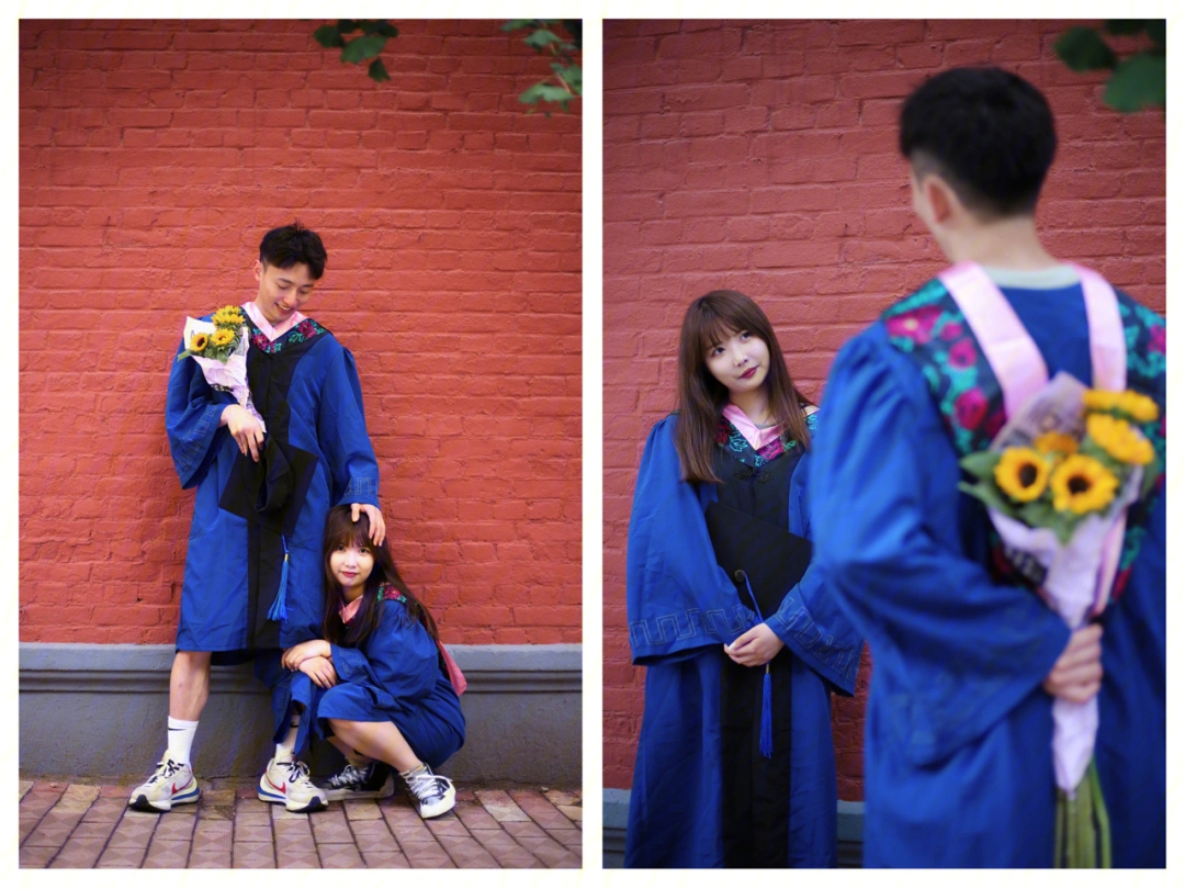 这次帮朋友的朋友拍情侣毕业照,穿着硕士服在大学校园里随逛随拍,这种