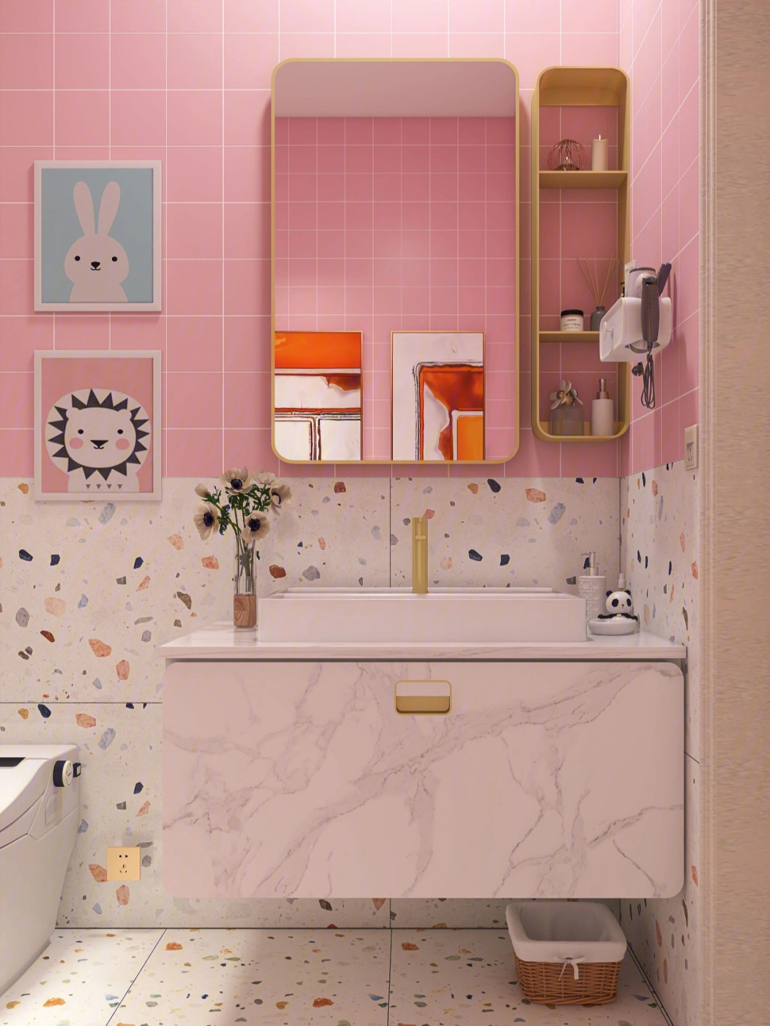 墙面贴的是粉色的格子砖,95 超级少女的颜色～(实体店挑的)3