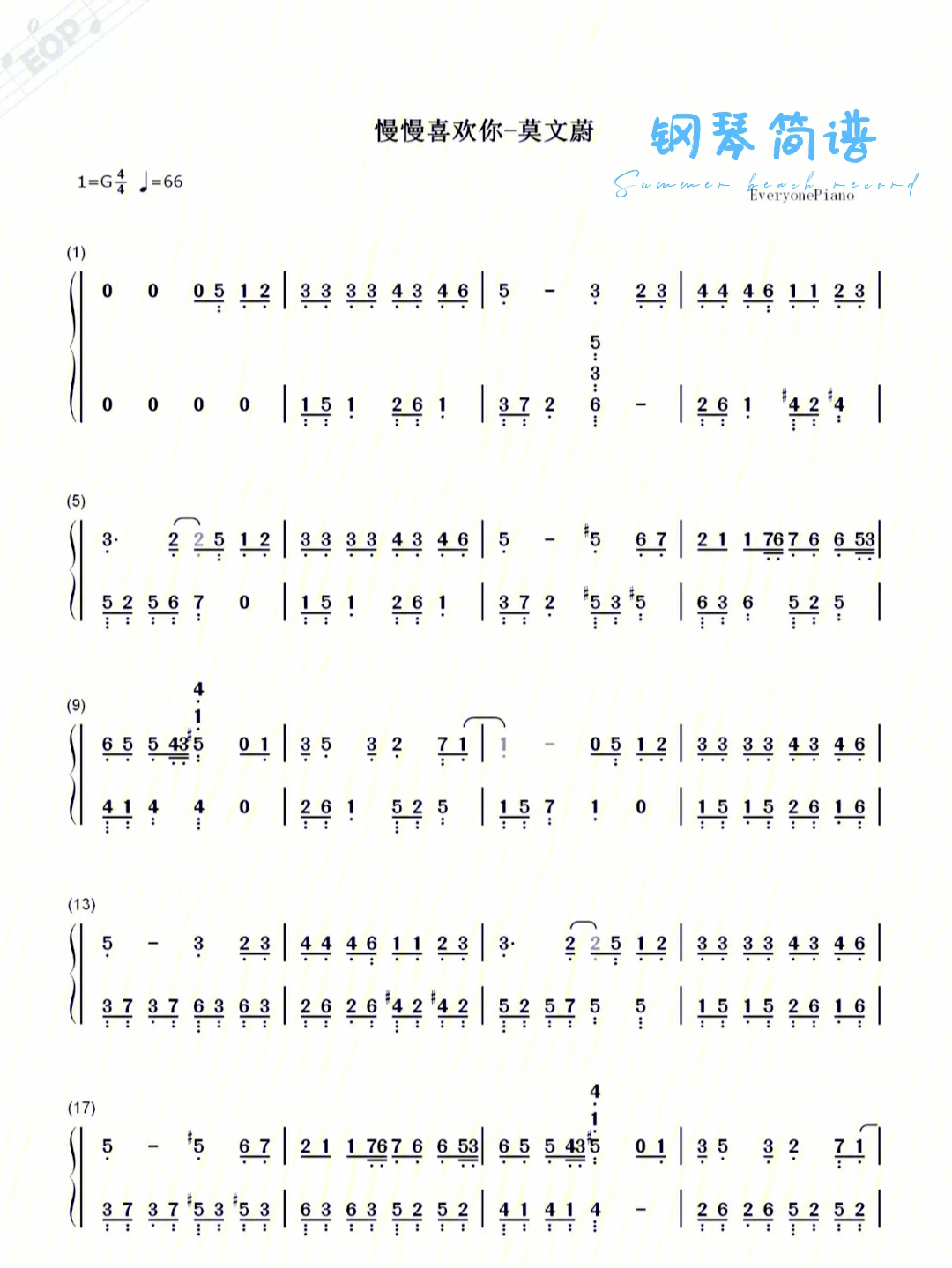 慢慢钢琴简谱数字图片