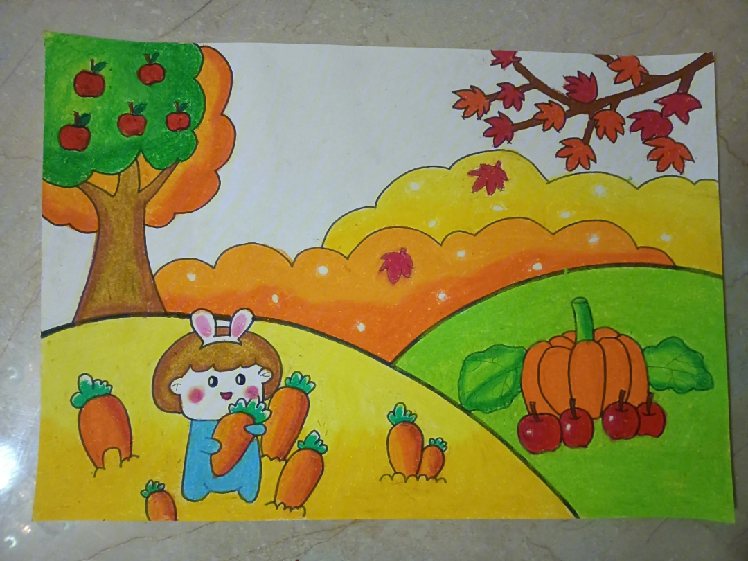 秋天的景象 儿童画图片