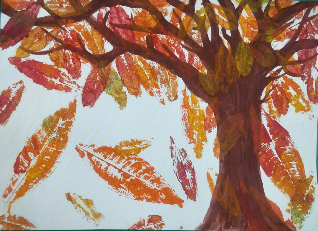 树叶拓印画 秋天图片