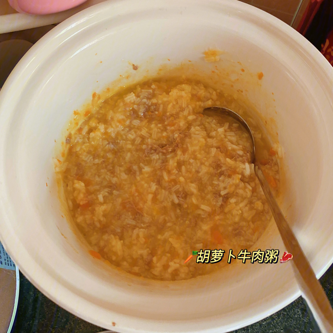 9个月宝宝辅食胡萝卜牛肉粥补铁身体棒06