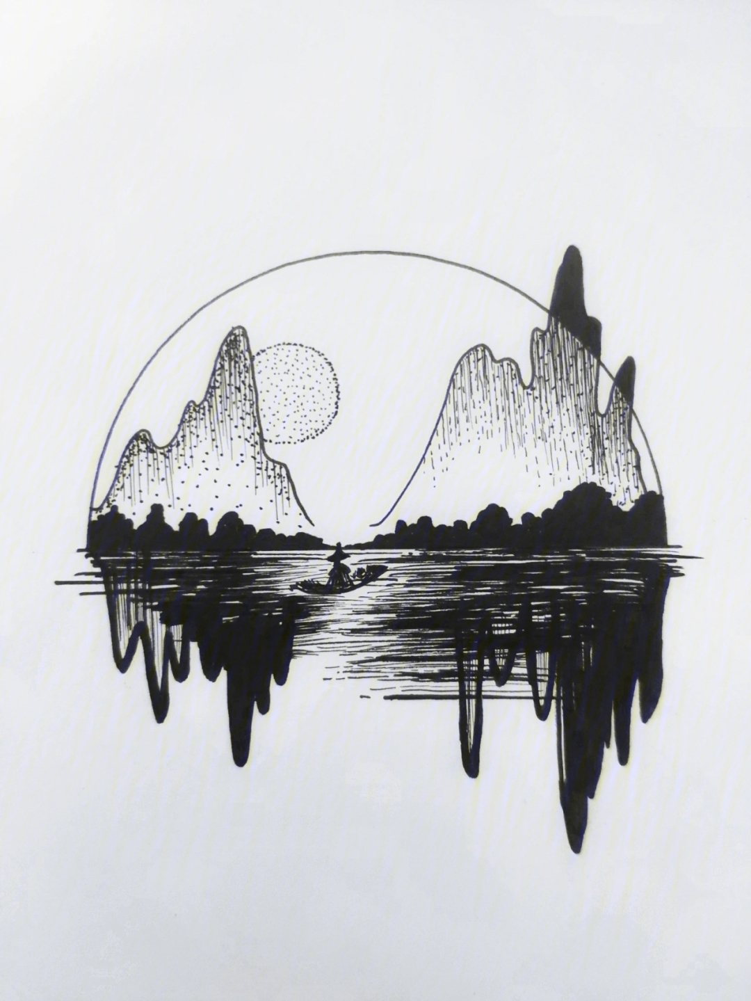 线描水景图片