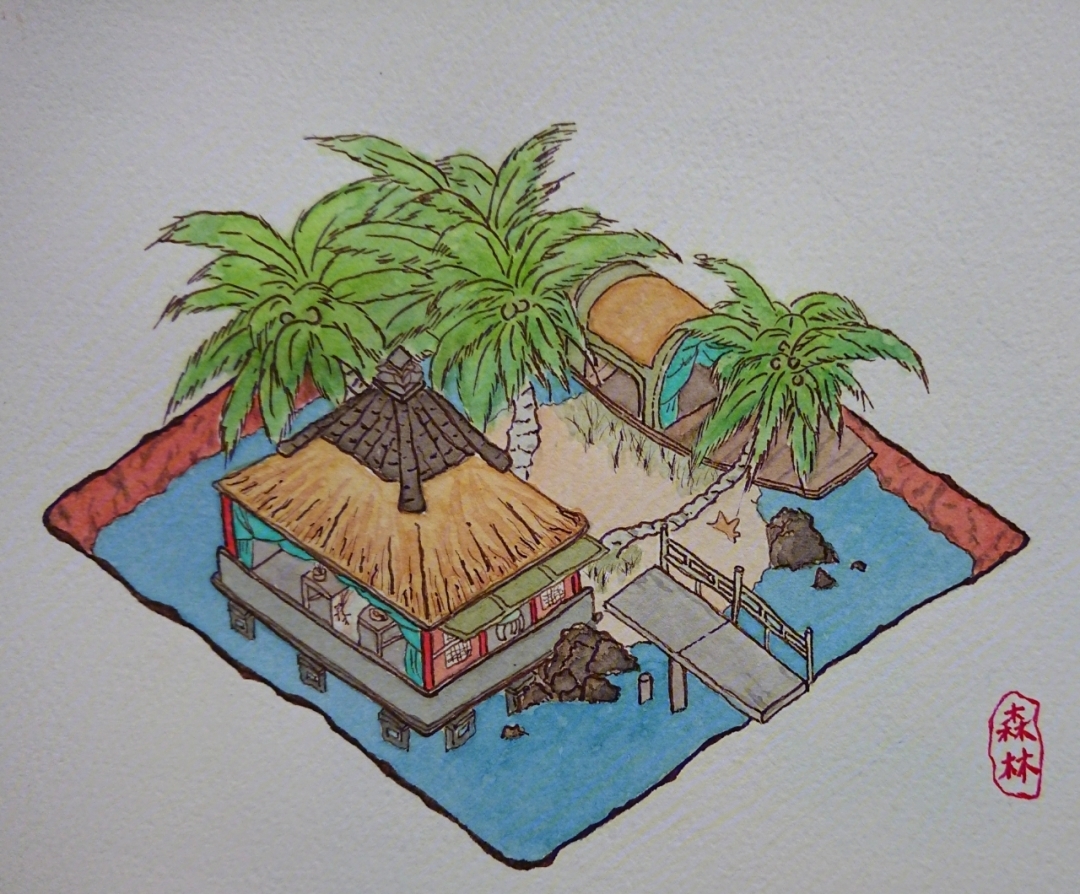浪漫岛屿的绘画简图图片