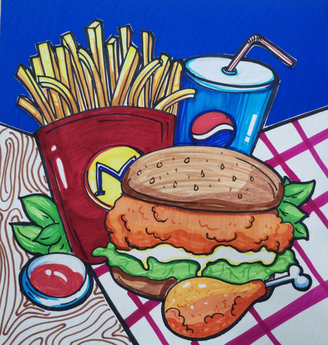 画画汉堡套餐图片