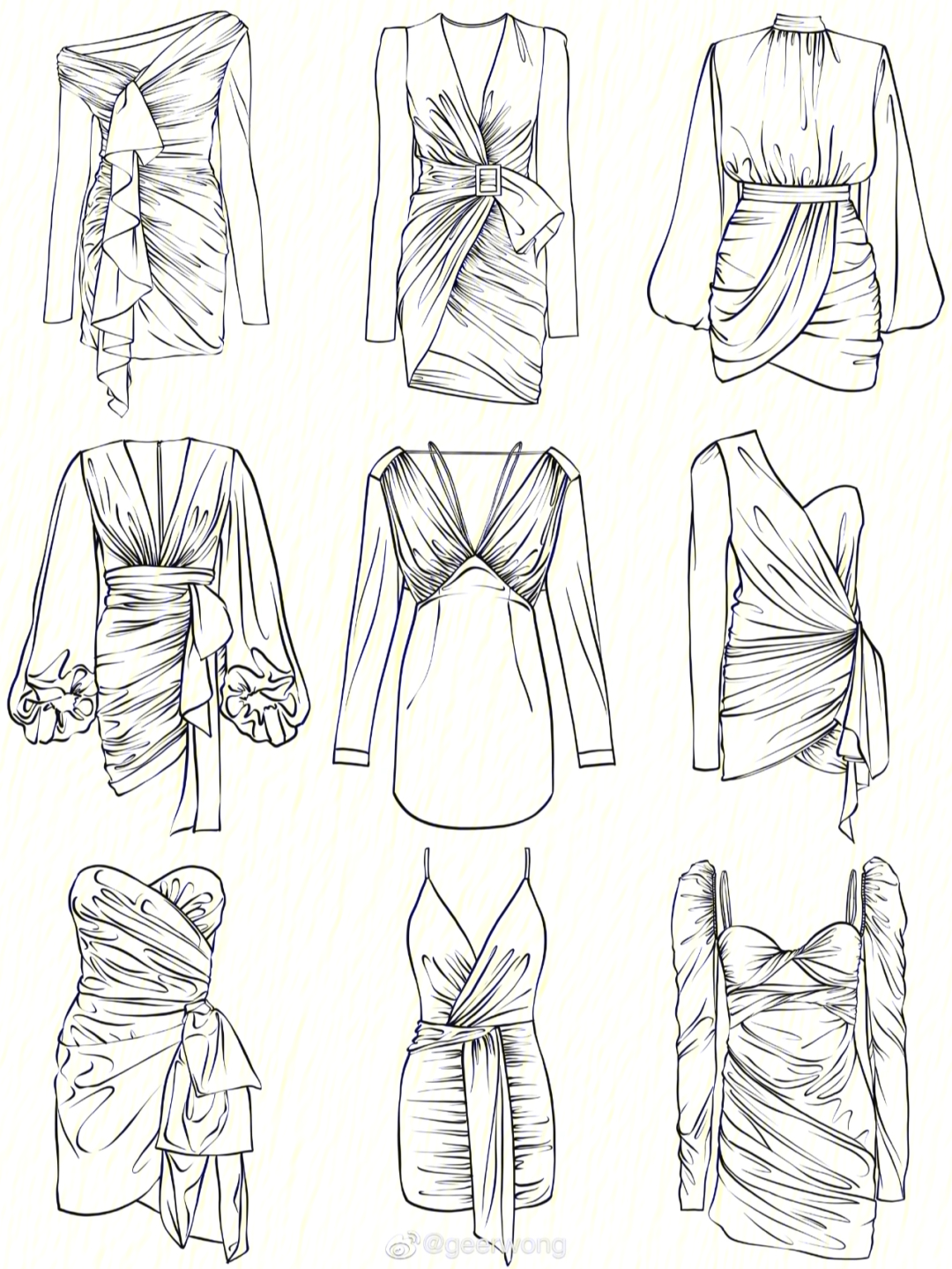 褶皱礼服连衣裙线稿款式图收集