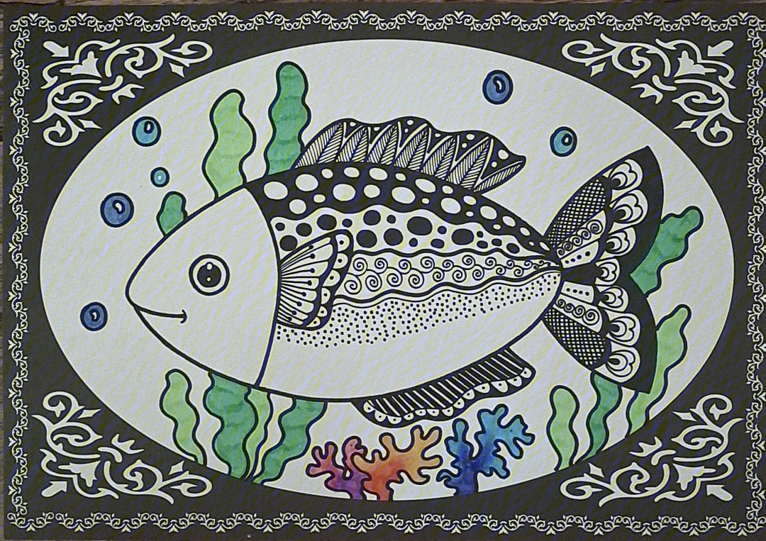 线描画各种各样的鱼图片