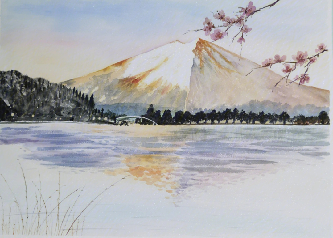 日本富士山彩铅画图片