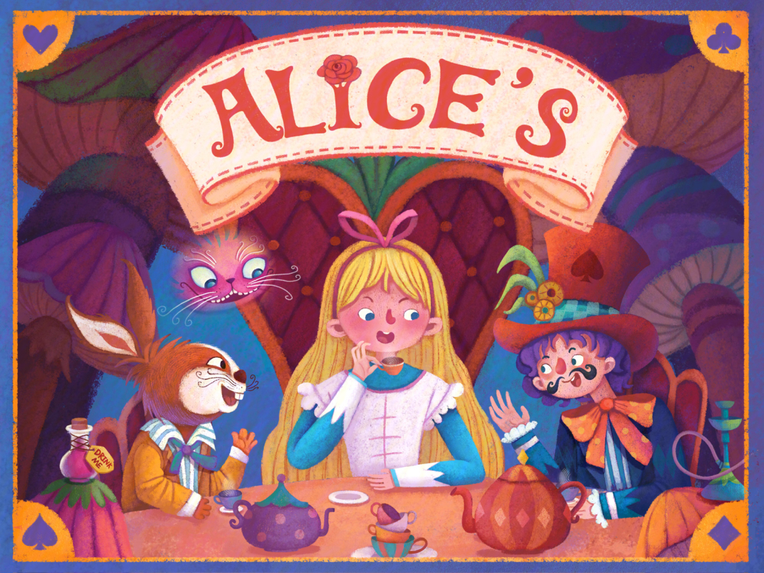 的英文版绘本《爱丽丝梦游仙境》,终于出版了,这次尝试的是偏深色调的