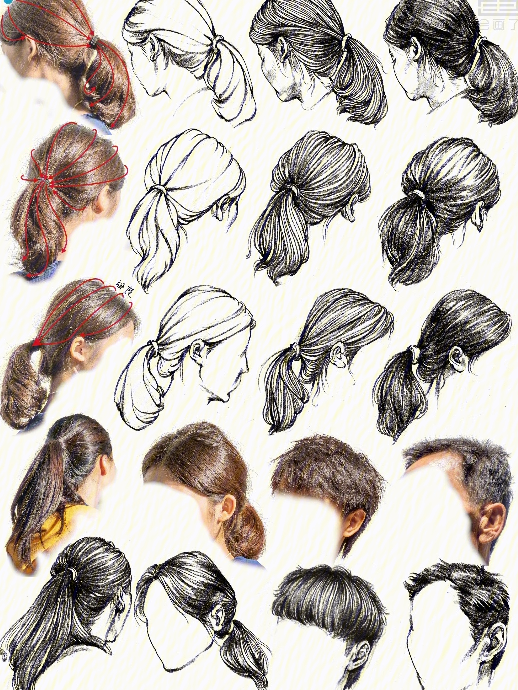 速写作业各种头发的画法整理
