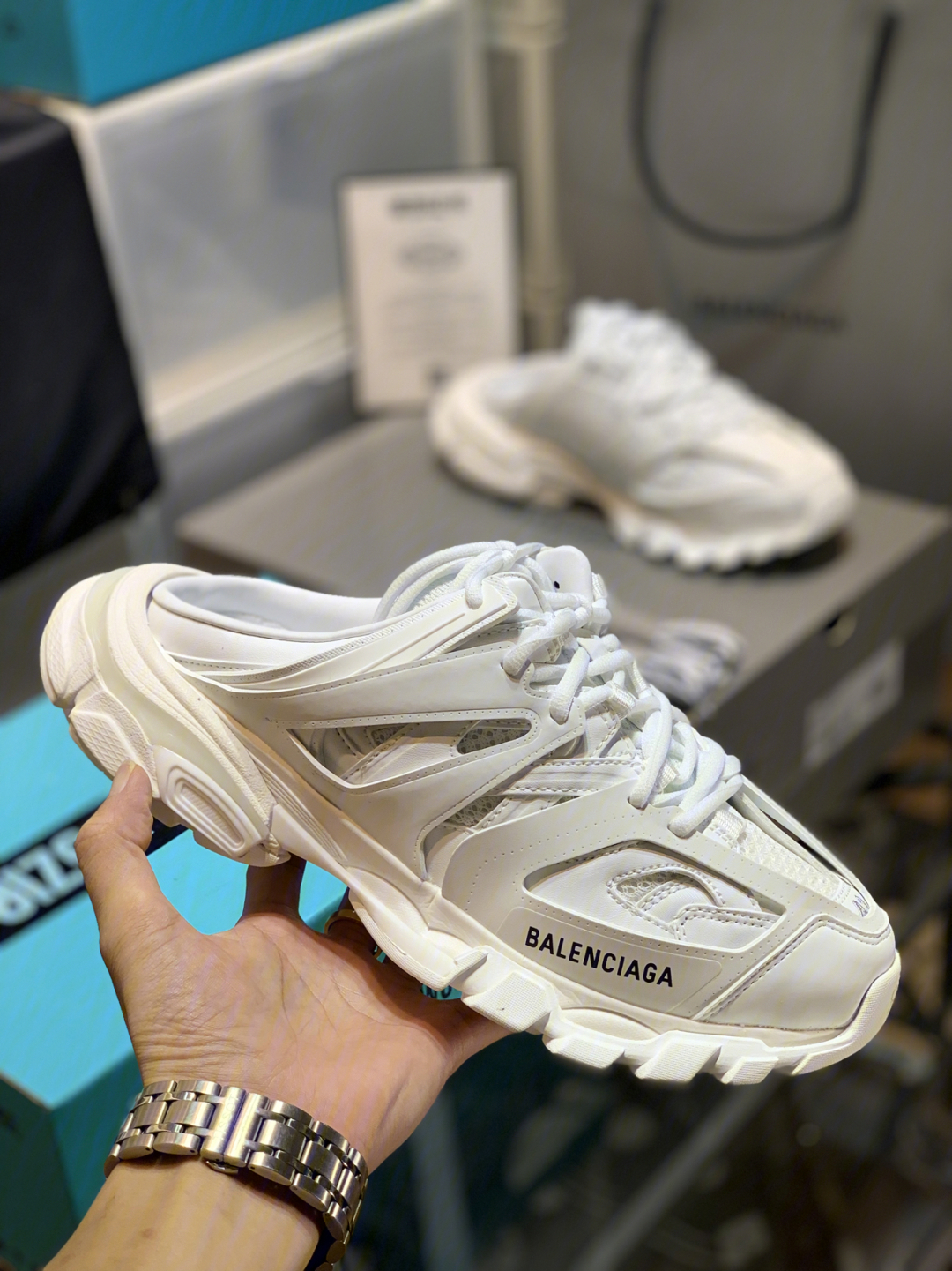 balenciaga半拖鞋track穆勒鞋track白色和