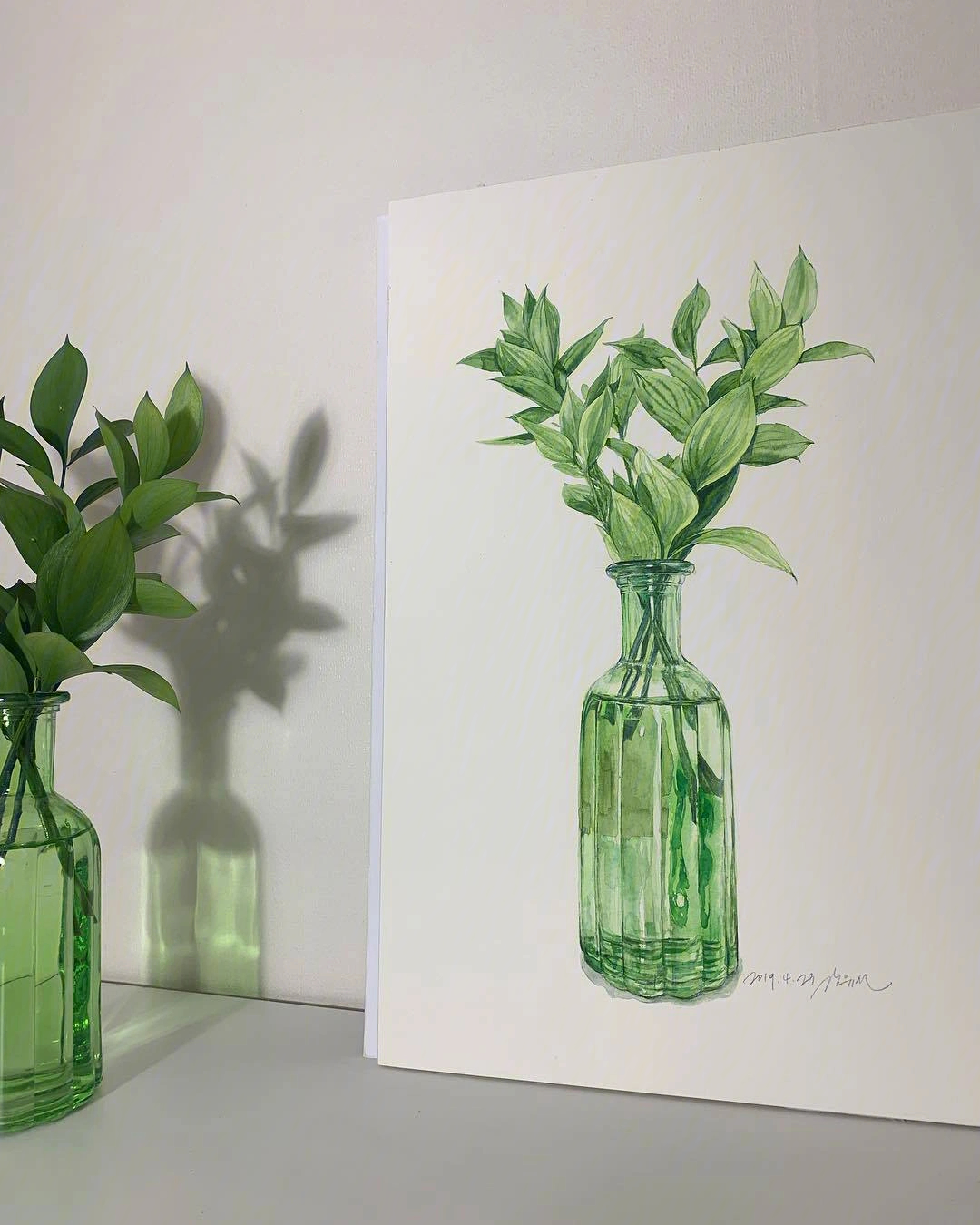 水彩玻璃瓶植物写生