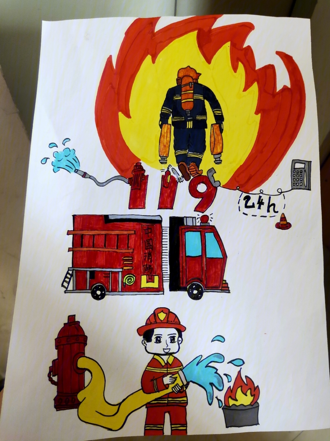 4年级最简单消防画图片