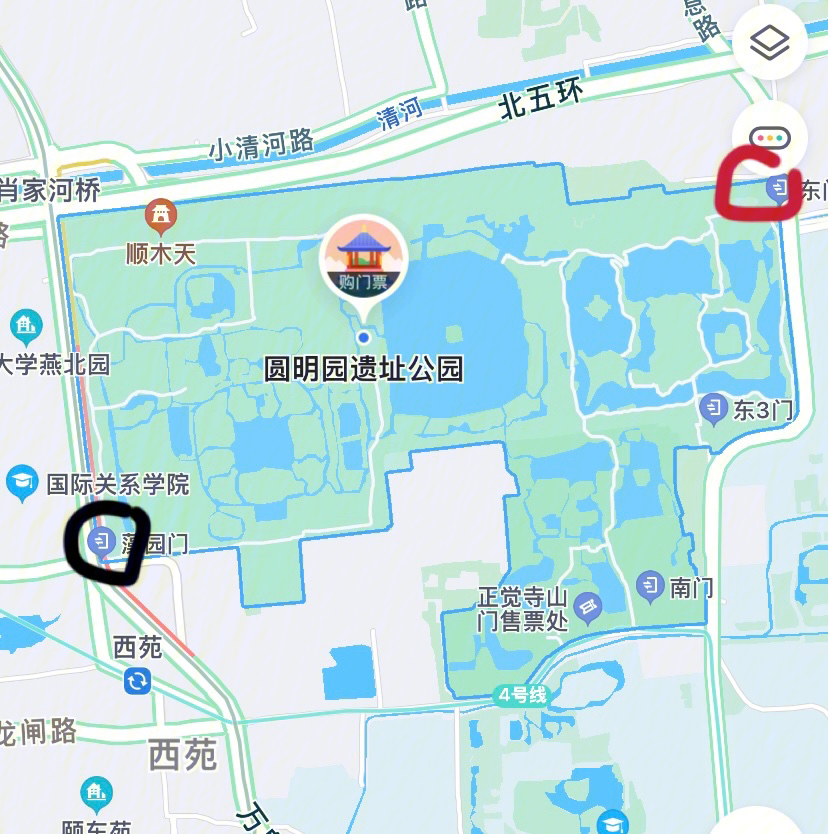 圆明园观光车路线图图片