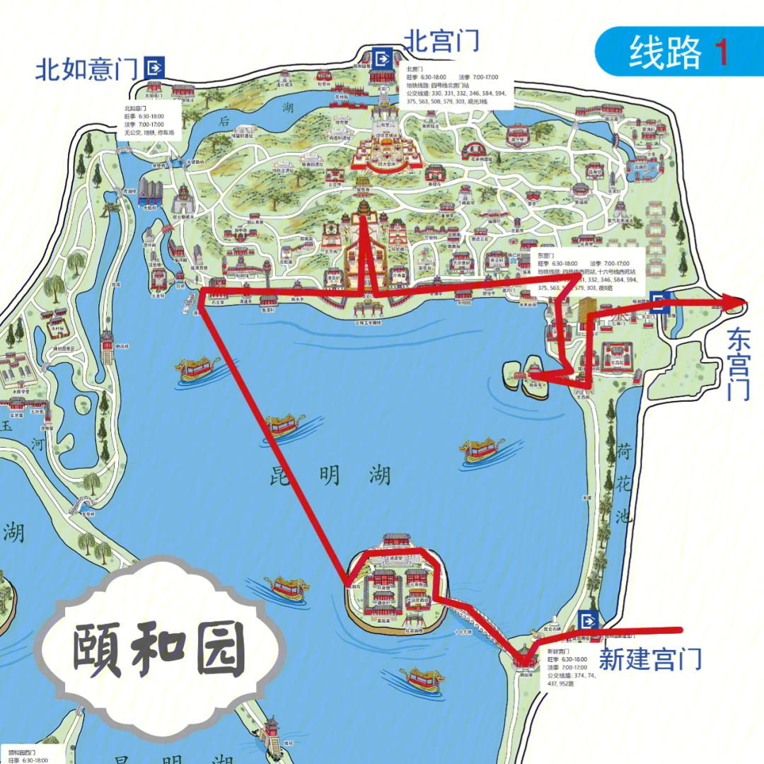 颐和园游船攻略路线图图片