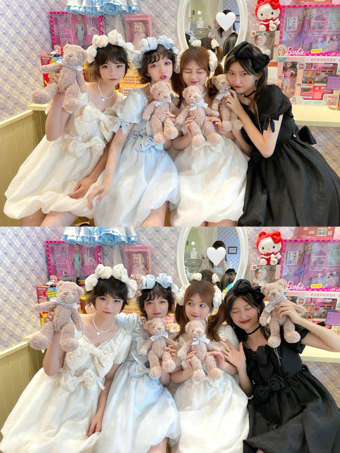 姐妹四人一起穿lolita裙子逛街