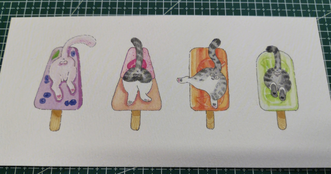 马克笔画猫咪冰淇淋图片
