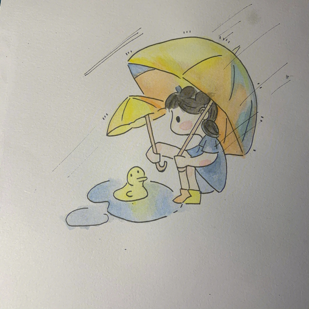 画一个小姑娘打雨伞图片