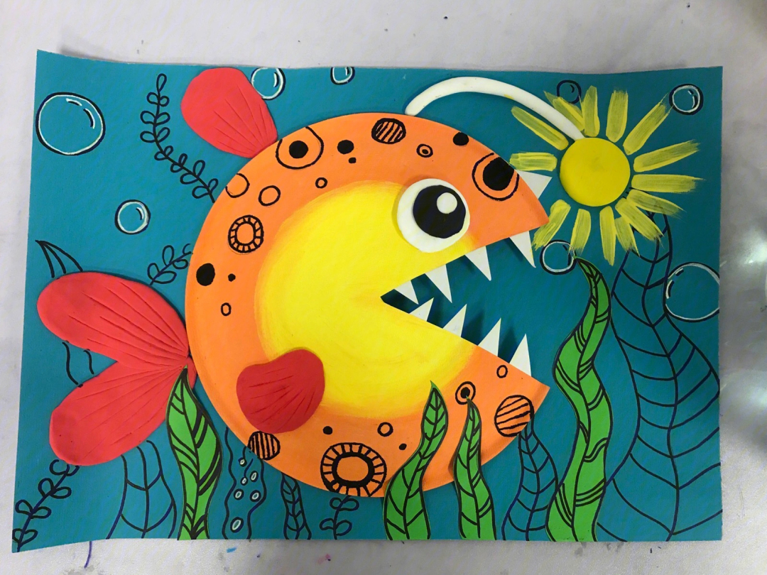 大嘴灯笼鱼创意儿童画图片