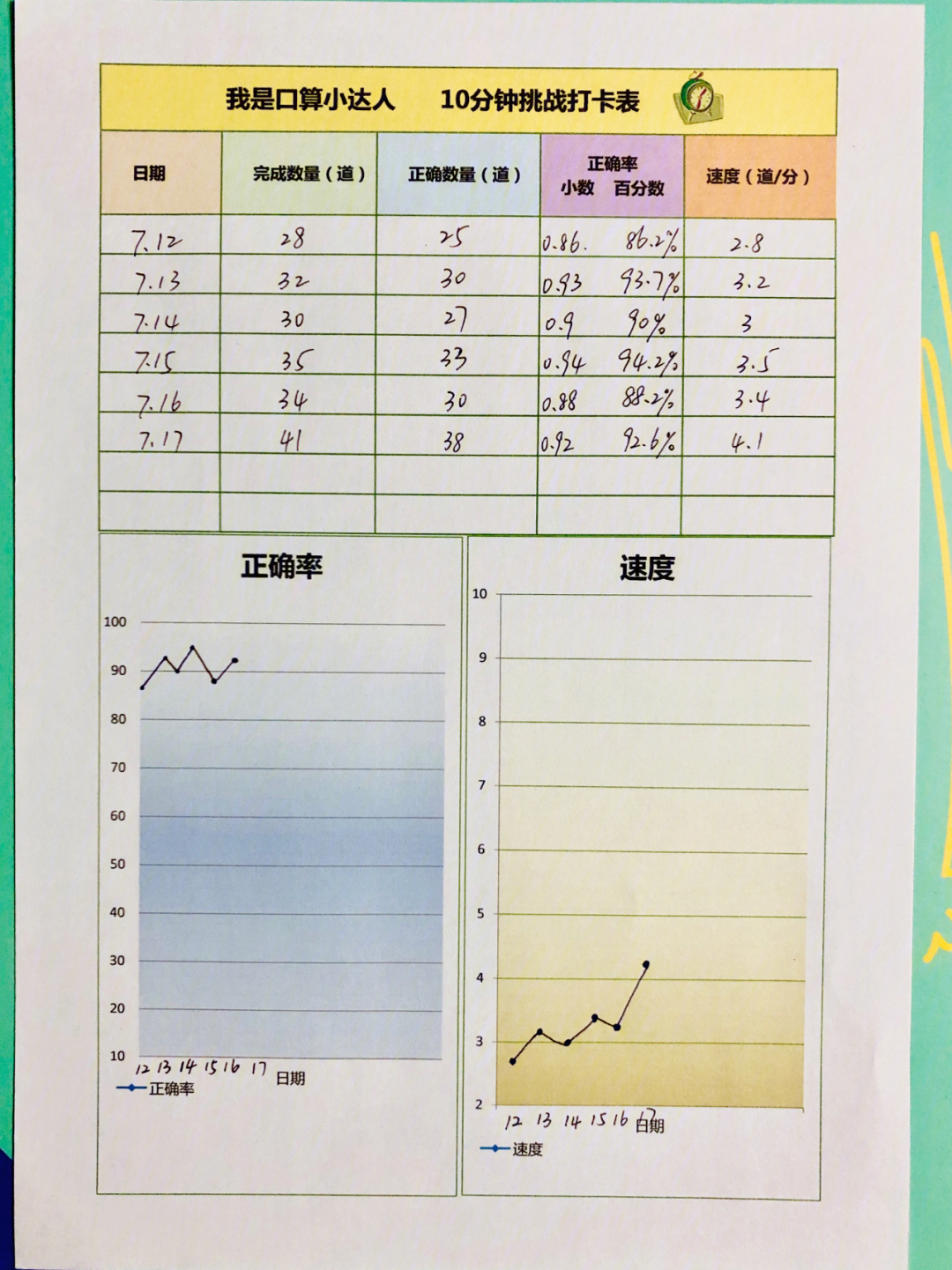 口算打卡表手绘图片