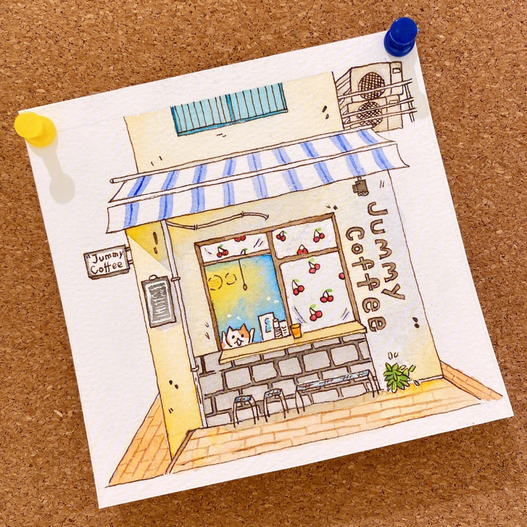 猫咪咖啡馆简笔画图片