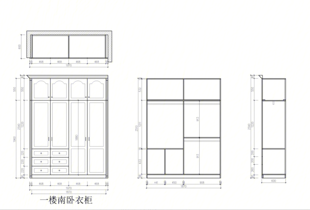 造型门板大衣柜黄金比例附详细尺寸图