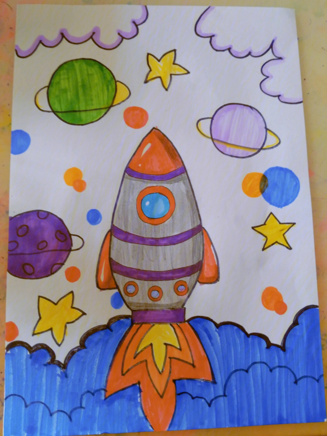 儿童画宇宙火箭画法图片