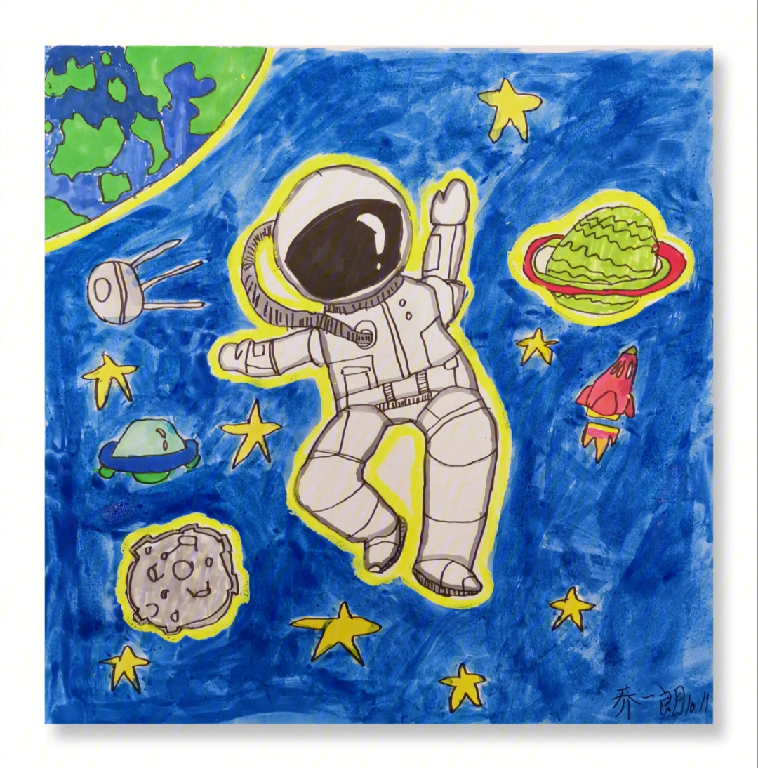 漫游太空儿童画外太空图片