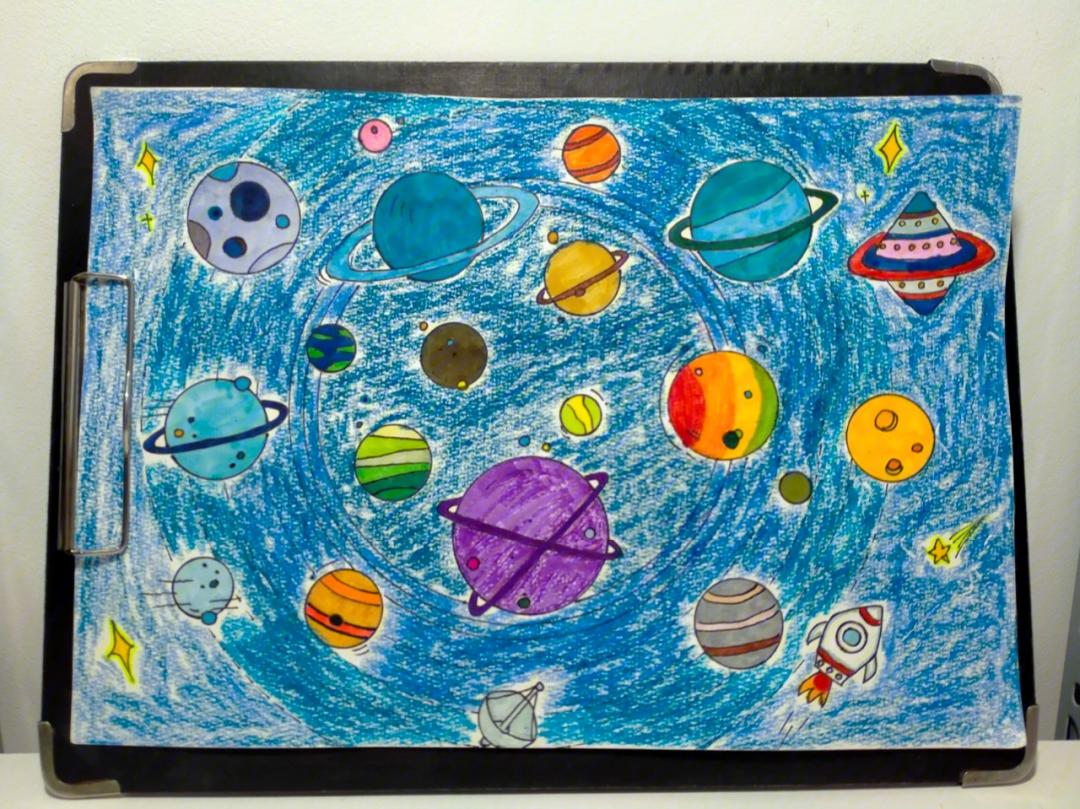 神秘的宇宙马克笔简笔画油画棒儿童画六岁