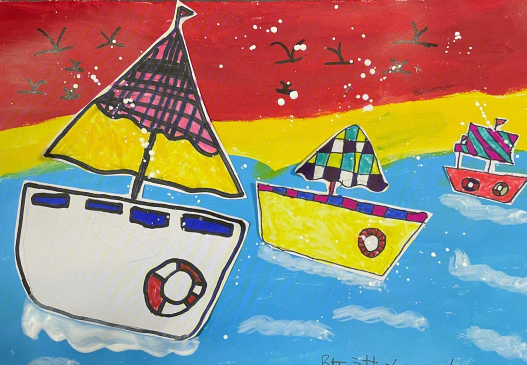 帆船简笔画带颜色上色图片