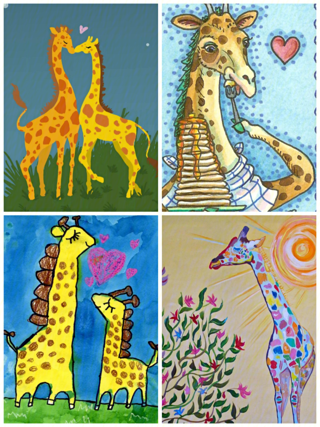 长颈鹿创意美术水粉水彩丙烯画手工课