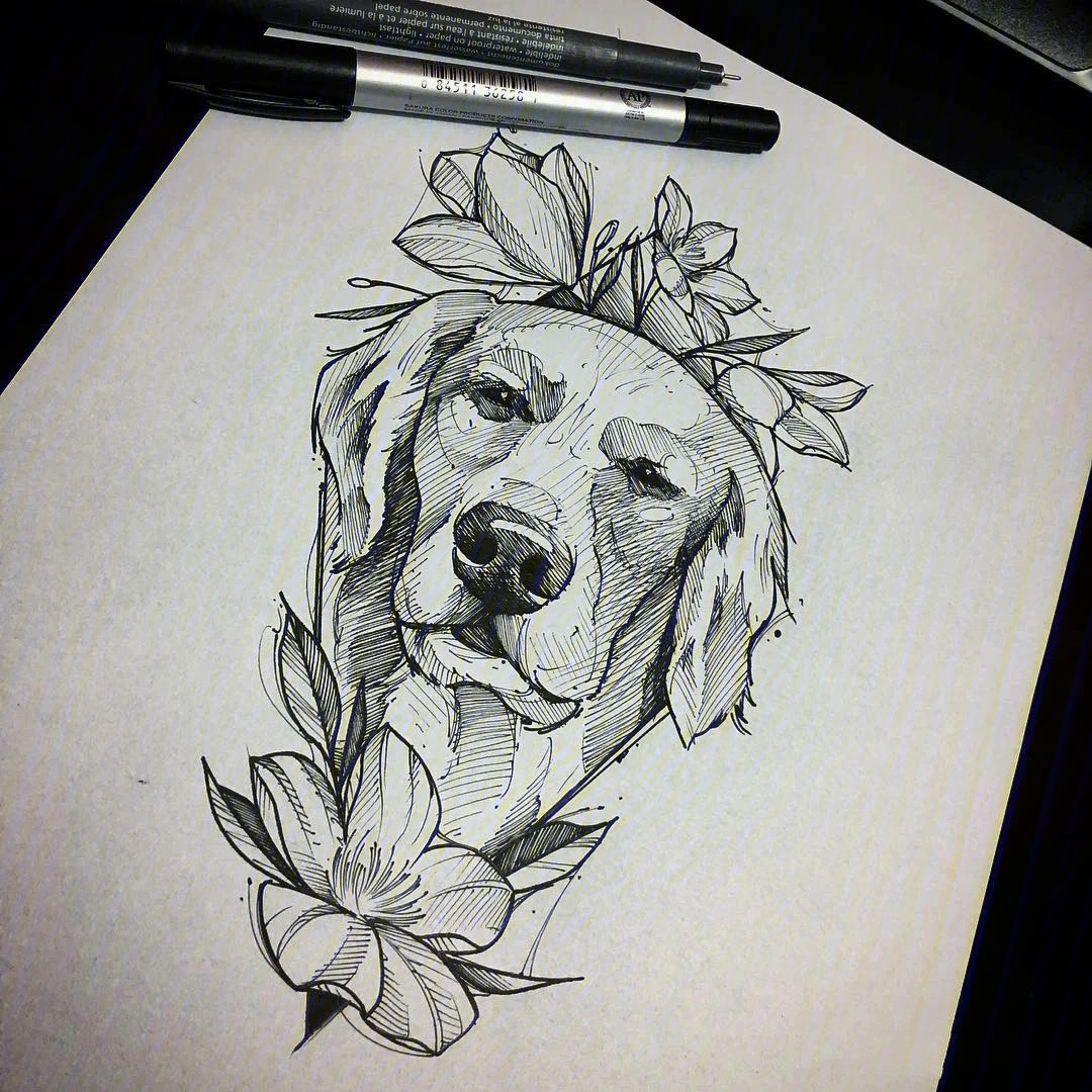 狗头纹身手稿图片
