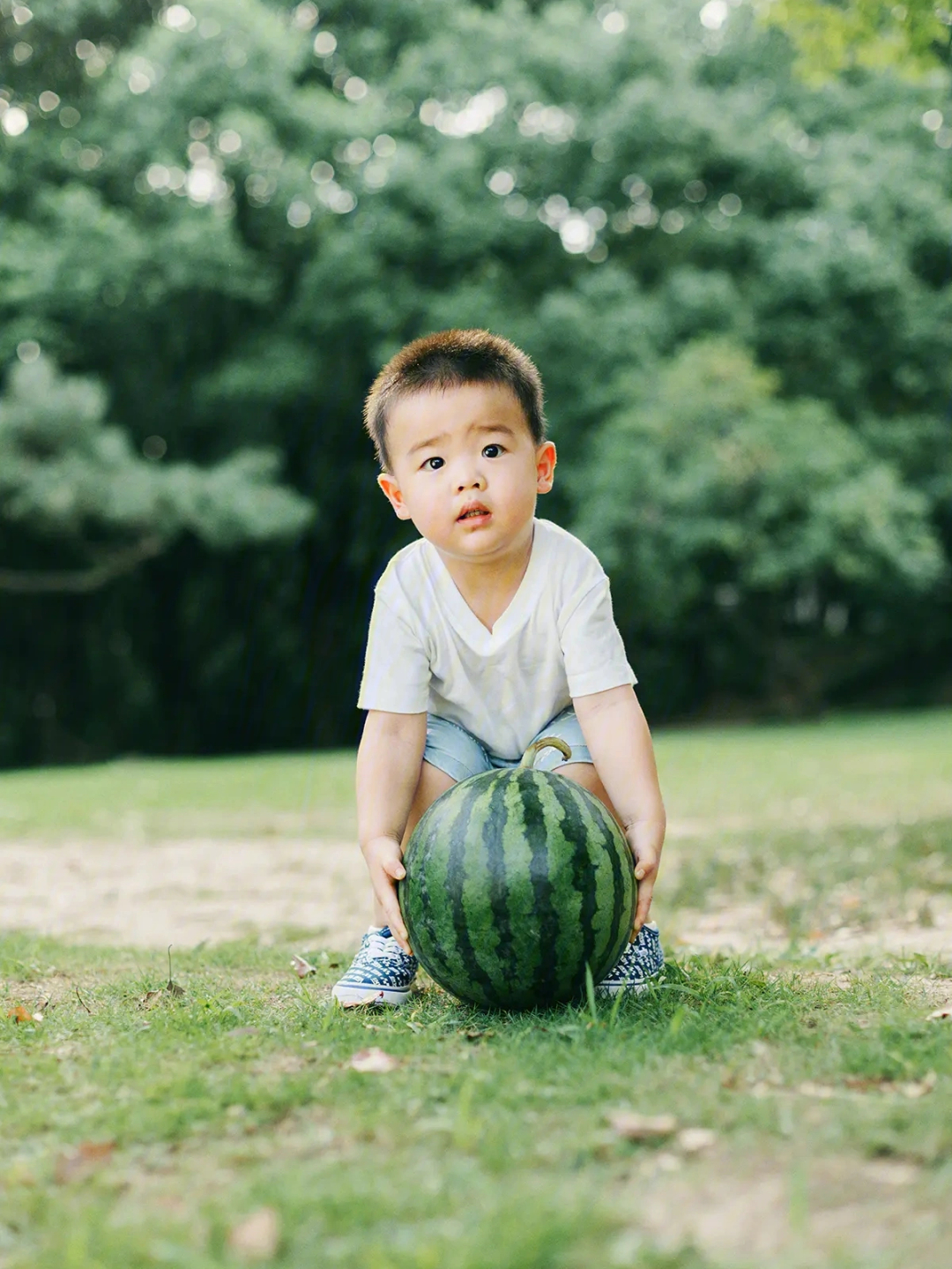 小男孩抱着西瓜的图片图片