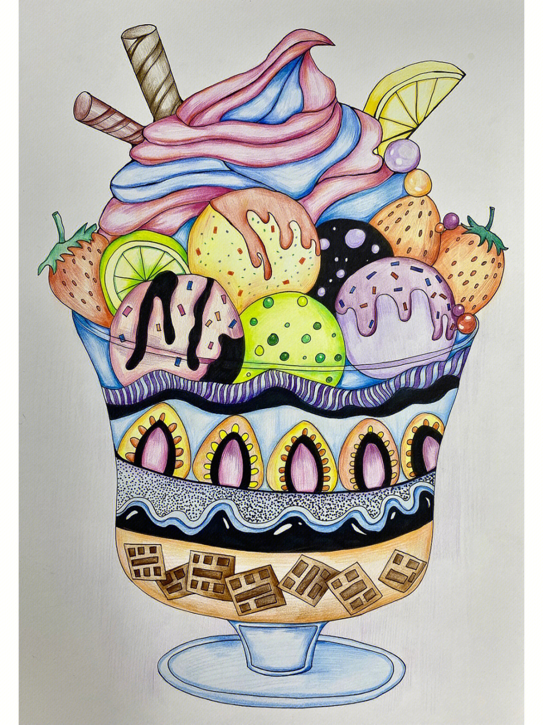 彩铅冰淇淋儿童创意绘画