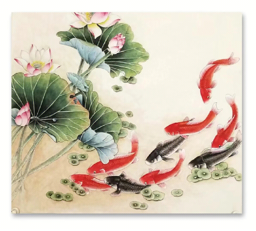 鱼戏莲叶间国画图片图片