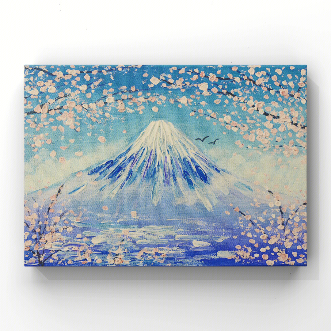 樱花下的富士山丙烯