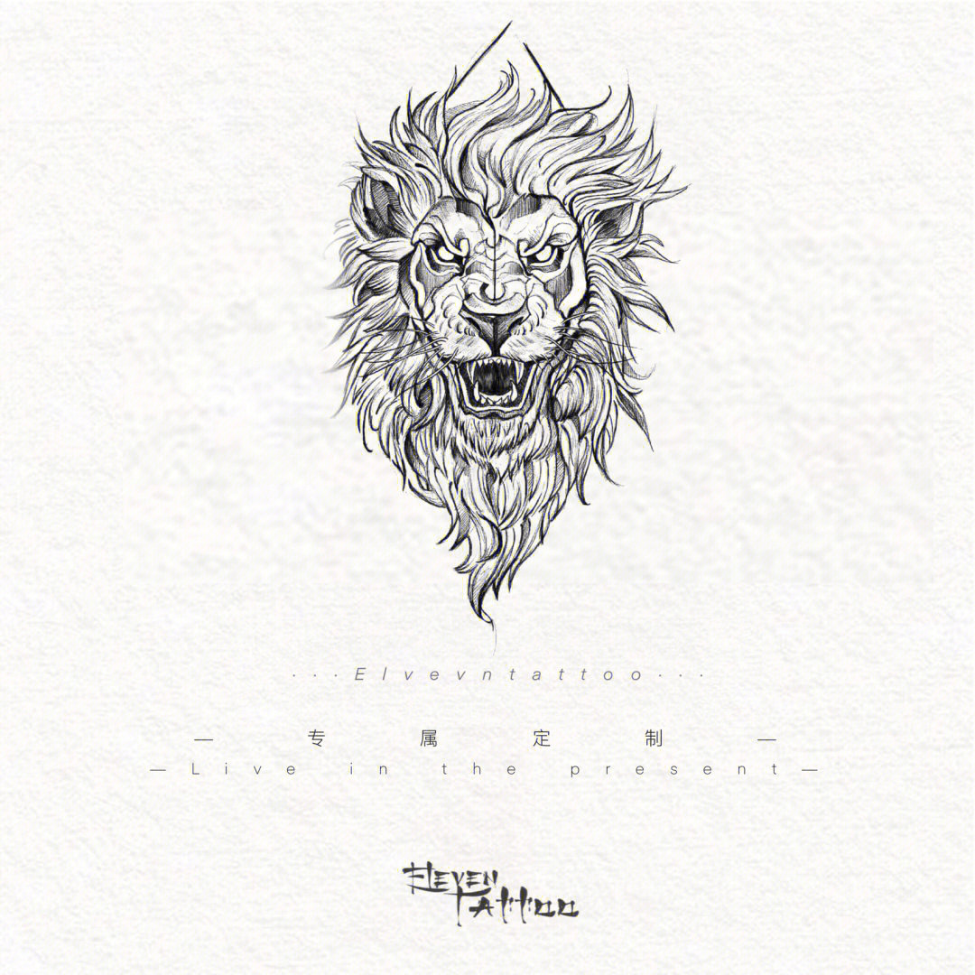 狮子头纹身手稿素材图片