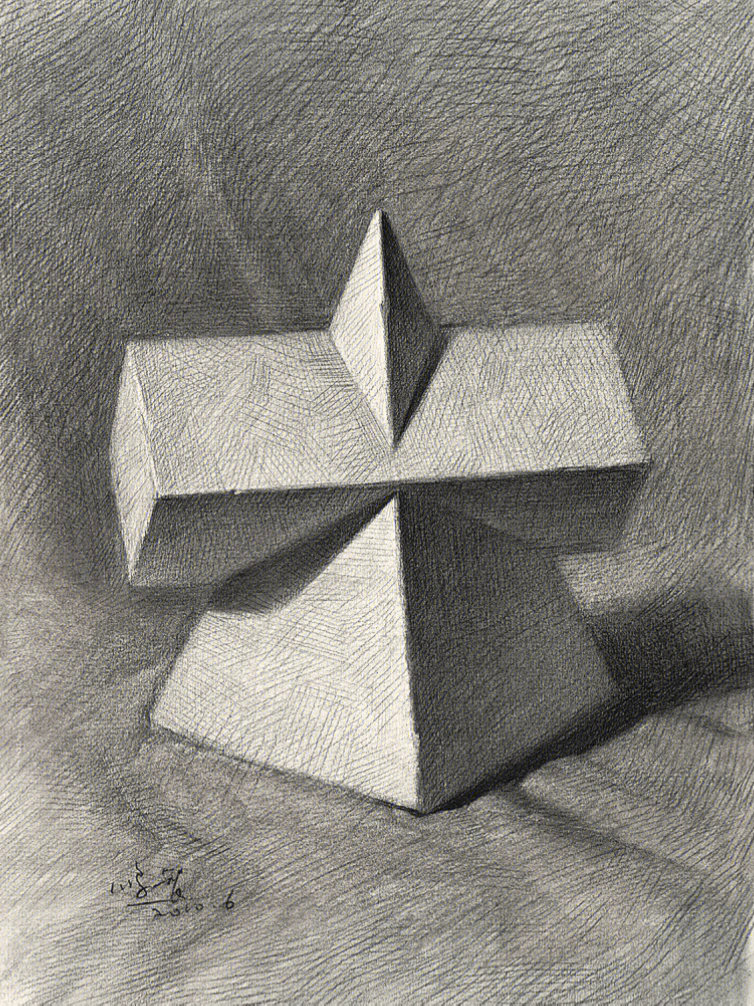 三角体加长方体素描图片